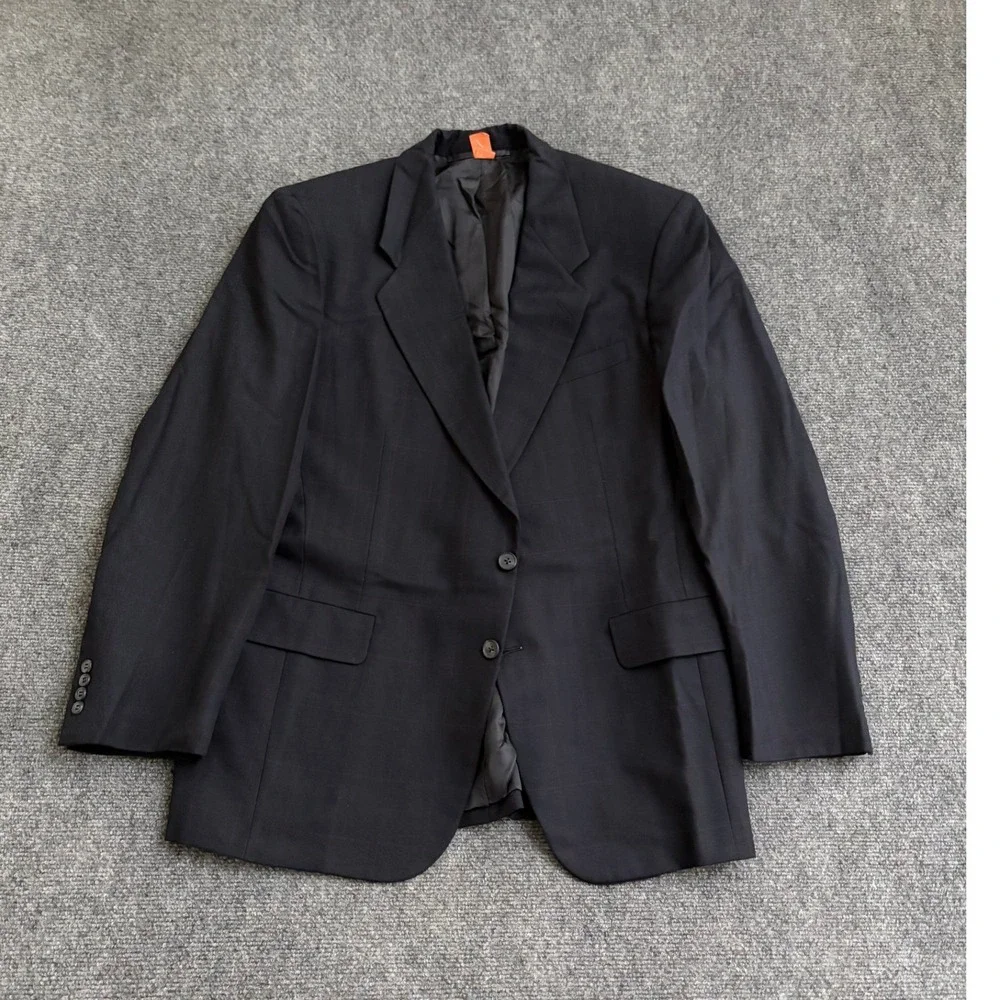 Hickey Freeman Loro Piana Wool Blazer Navy Blue Windowpane Sport Coat Mens